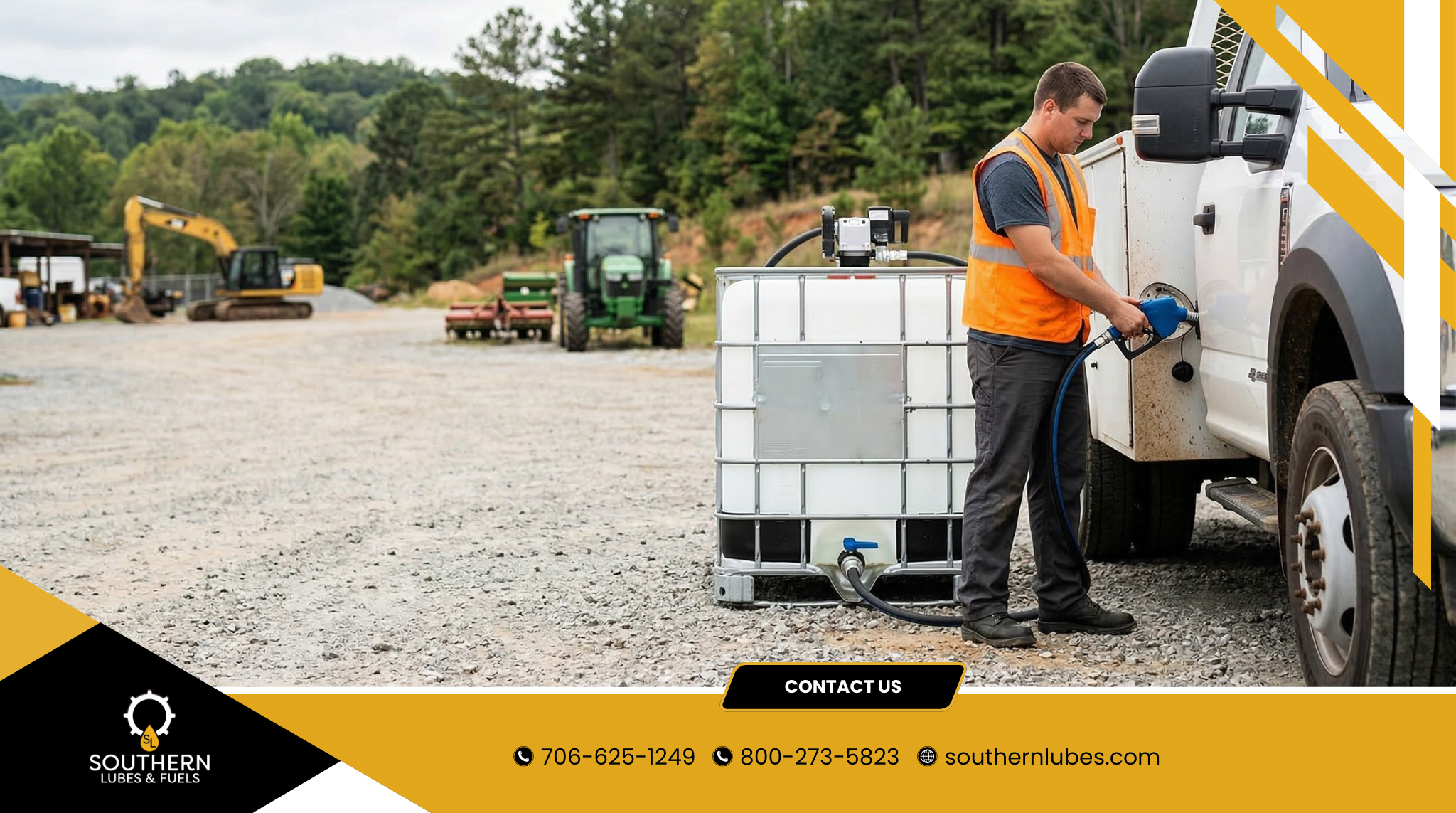 Worker handling diesel exhaust fluid equipment for fleet and heavy-duty vehicles in North Georgia